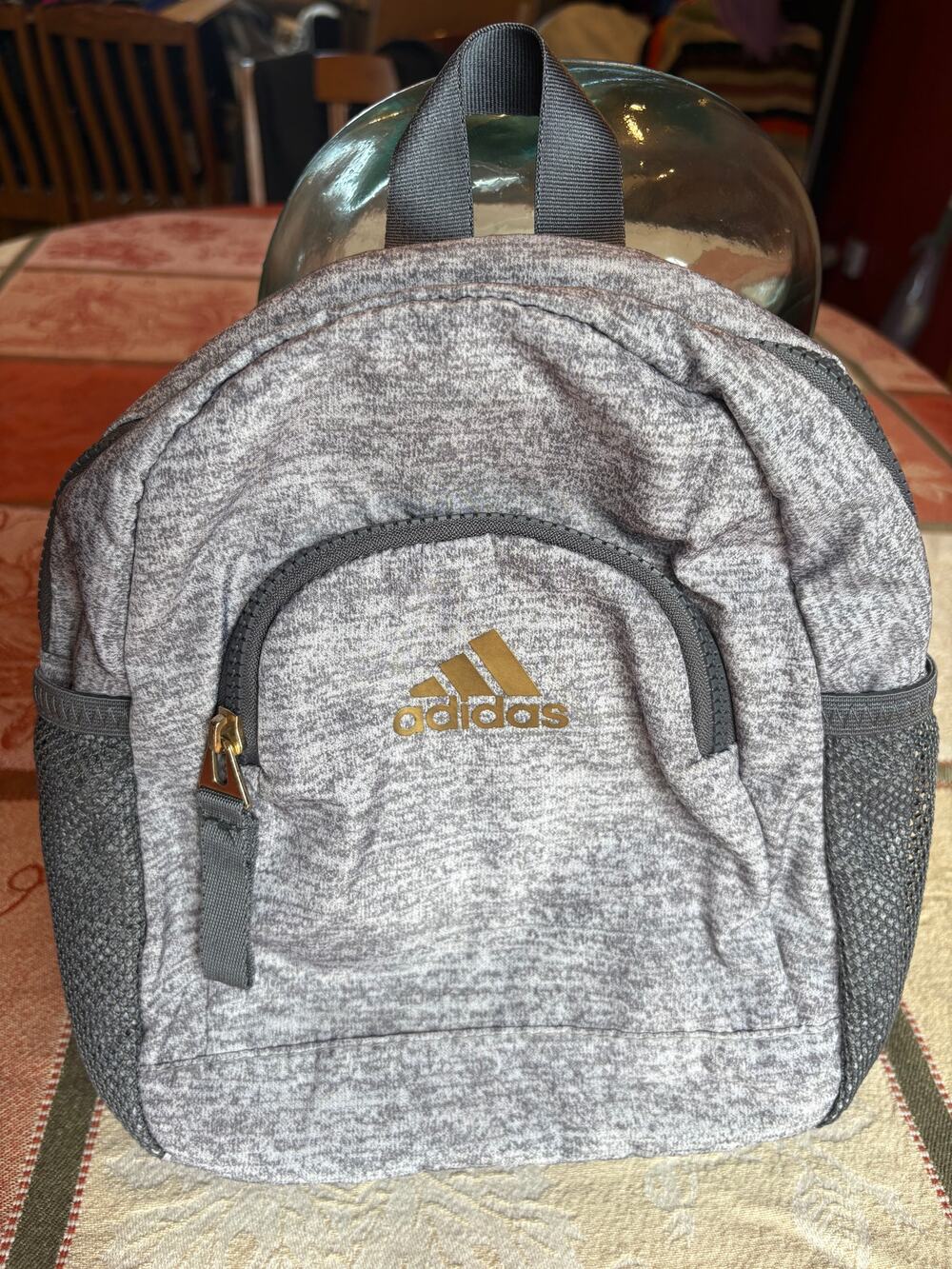 Adidas Mini Backpack Heather Grey Gold Logo Recycled Poly OS